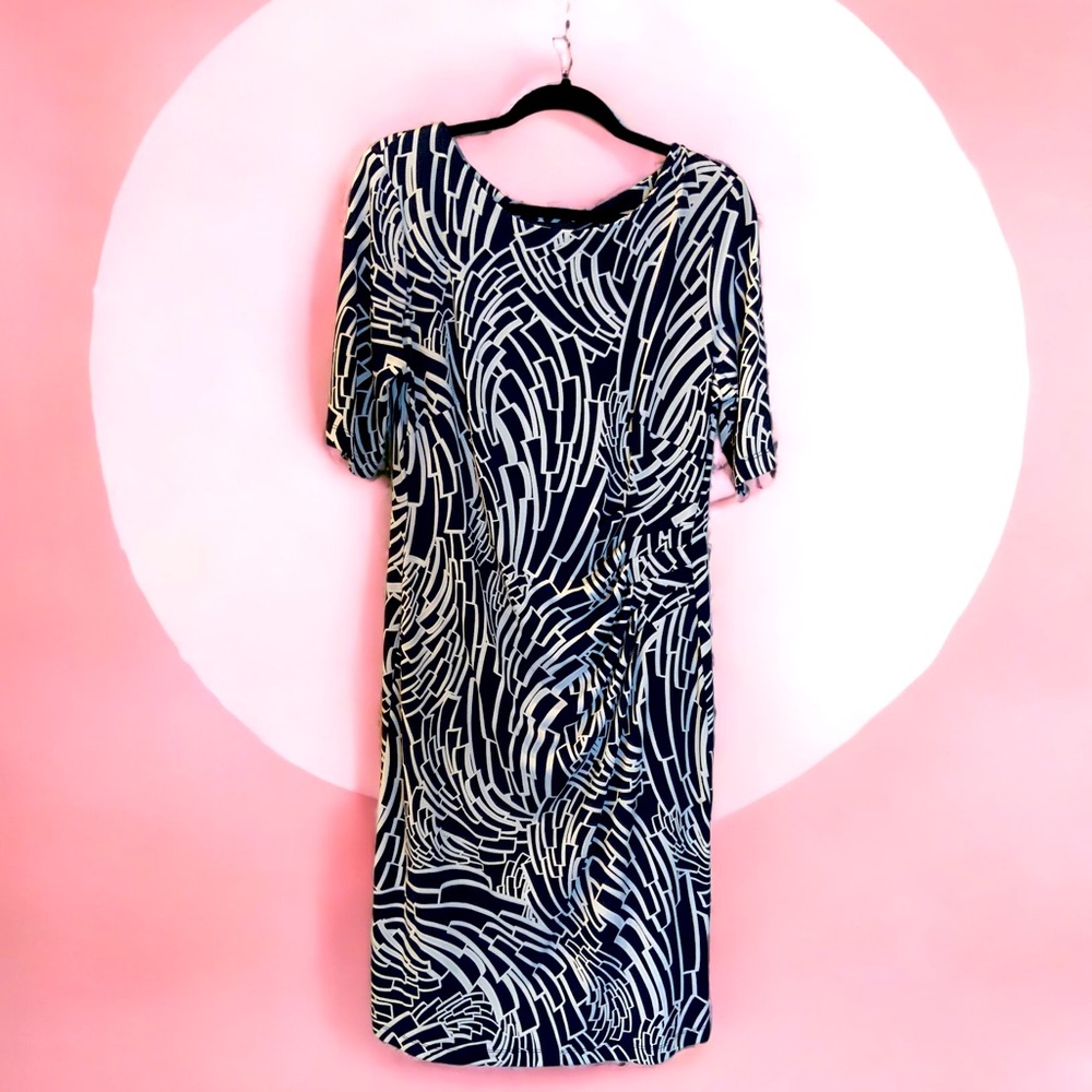 Connected Apparel Navy Blue & White Dress Size 16